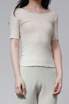 BASERANGE Round neck ruffled ribbed cotton T-shirt TOPA series collection France BAS-TOPA-WA-WI22-MI Beige TOPA-RB-000
